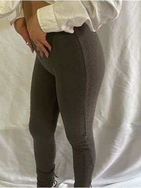 Dark Gray Textured Lace-Up Ankle Leggings Slim Fit Betsey Johnson